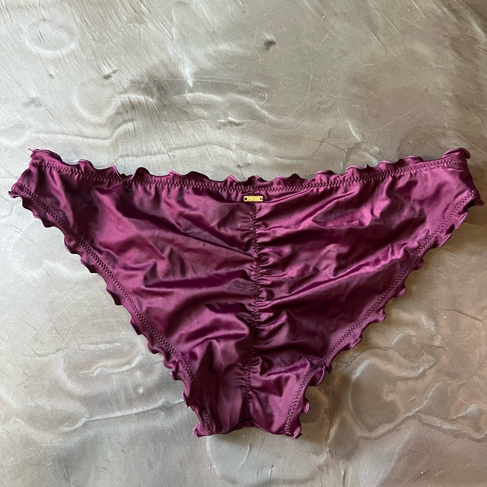 Victoria Secret PINK Purple plum wine Satin Ruffled bikini bottoms